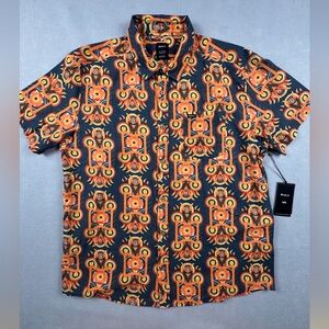 RVCA Redondo Orange Blue Short Sleeve Button Front Shirt Men's Sz XL Boho Beachy